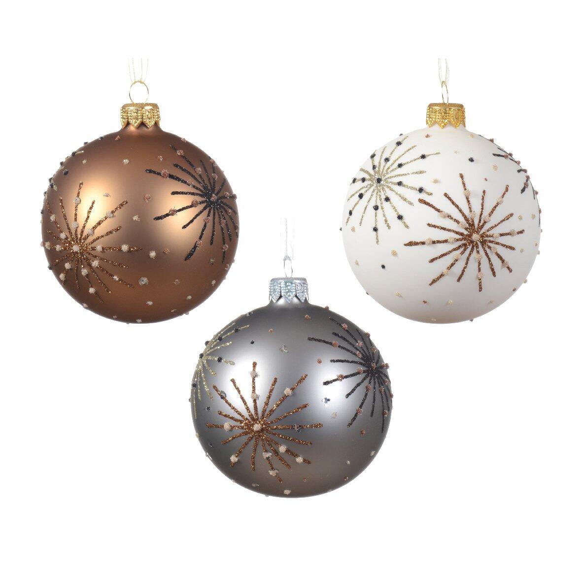 Set van 6 kerstballen (D80 mm) en verre Kery Blanc laine, Brun gingembre et  1