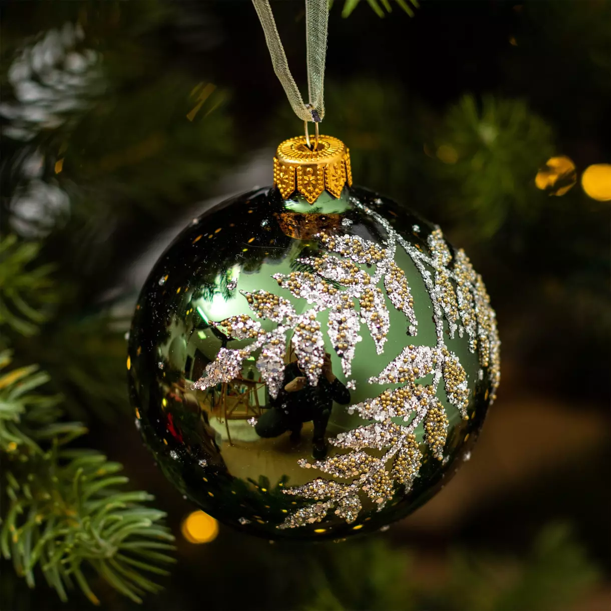 Lot de 6 boules de Noël (D80 mm) en verre Fégy Vert sapin 1