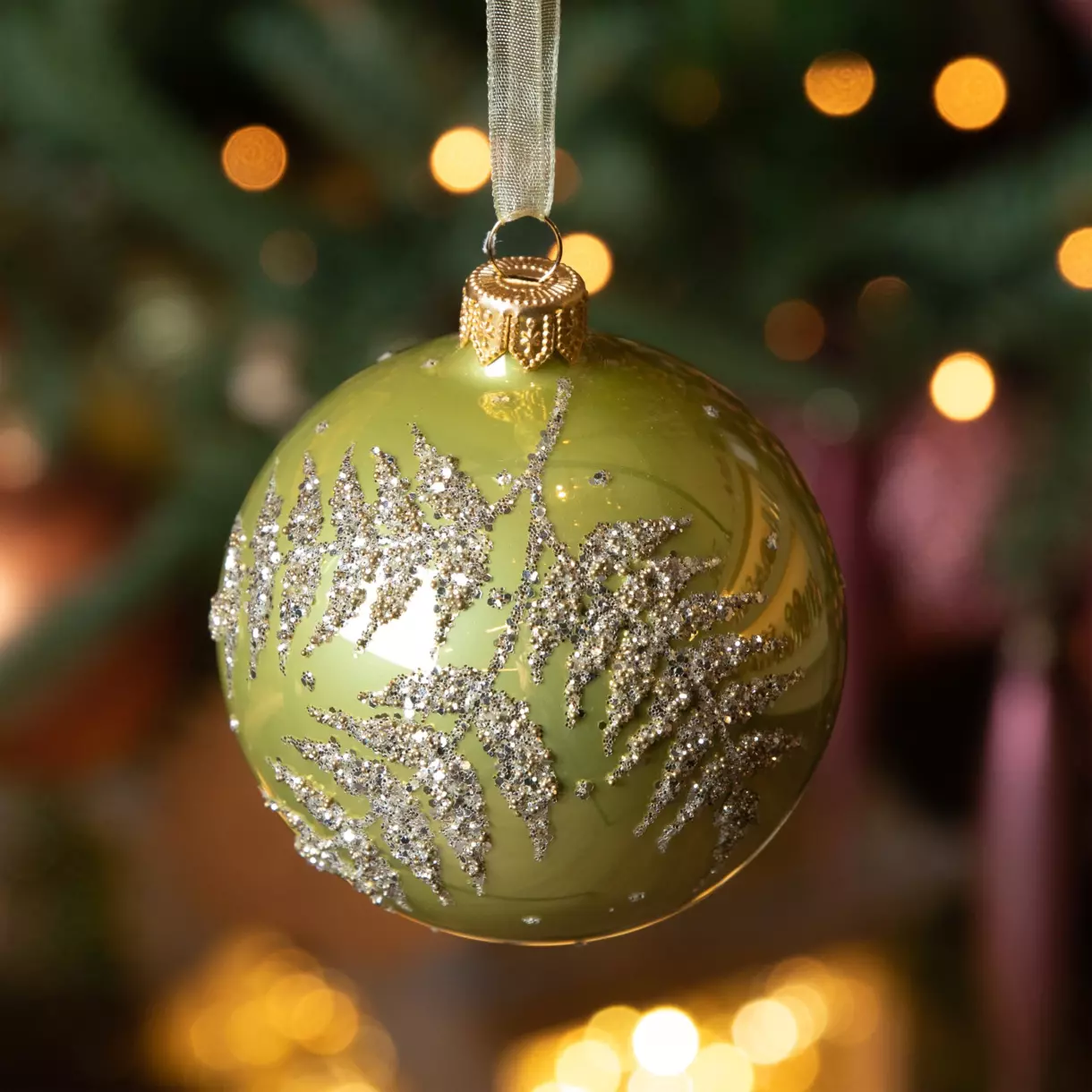 Set van 6 kerstballen (D80 mm) en verre Fégy Pistachegroen 1