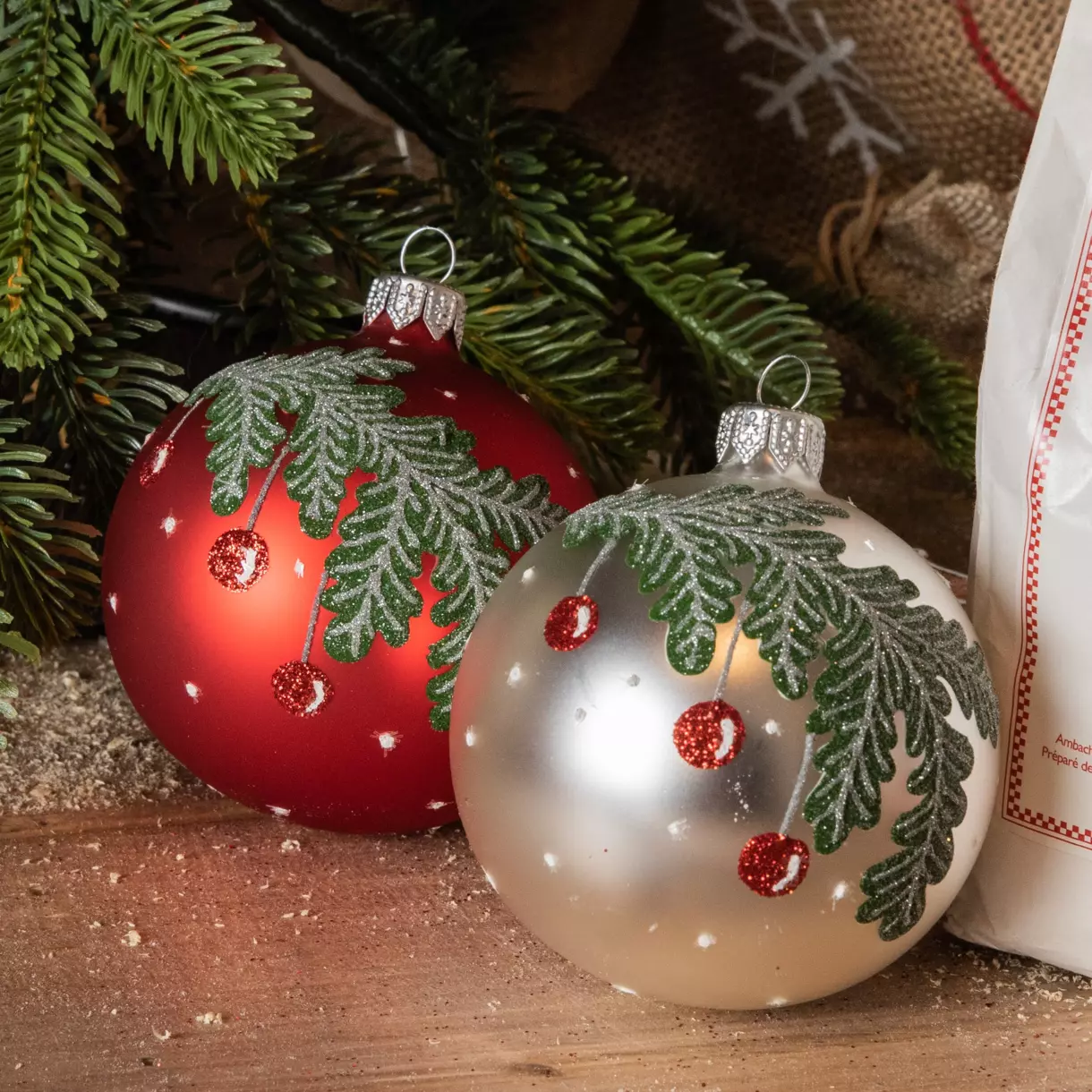 Lote de 6 bolas de Navidad (D80 mm) en vidrio Baies Rojo 1