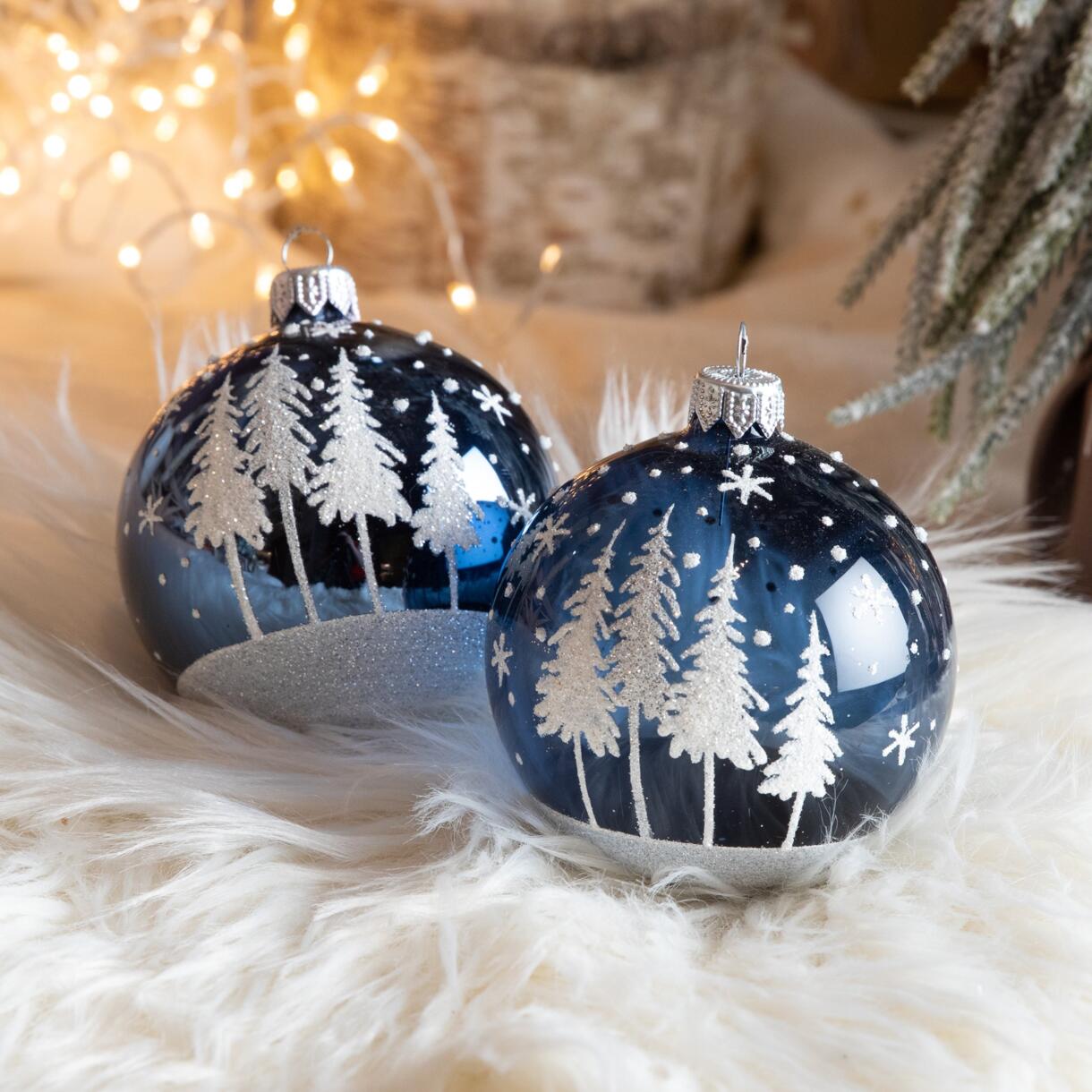 Set van 6 kerstballen (D80 mm) en verre Pia donkerblauw 1