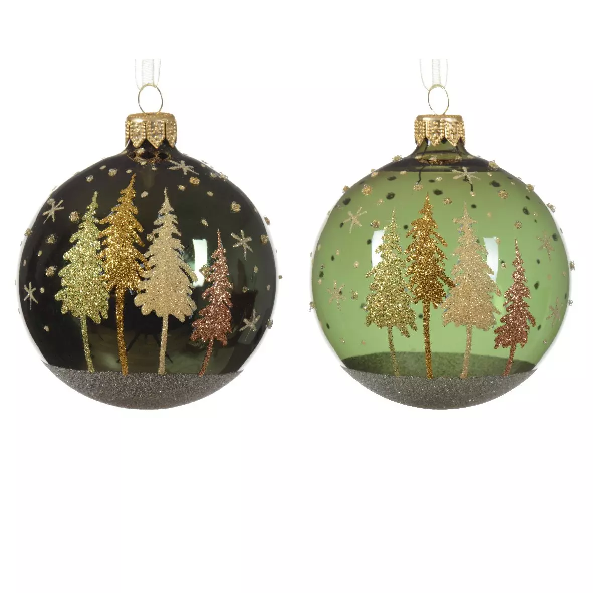 Lote de 6 bolas de Navidad (D80 mm) en vidrio Pia Verde 1