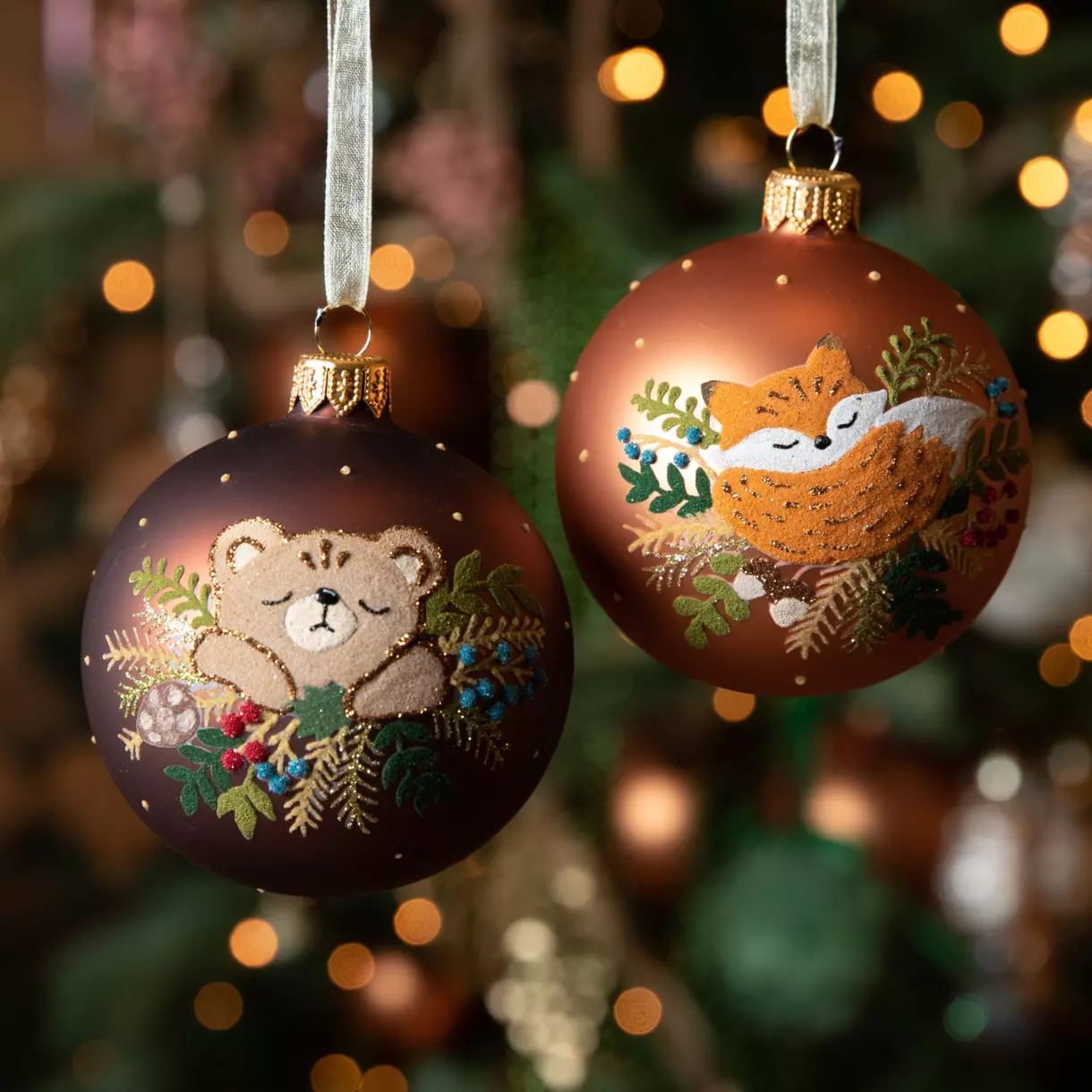 Lote de 6 bolas de Navidad (D80 mm) en verre Misty Marrón 1
