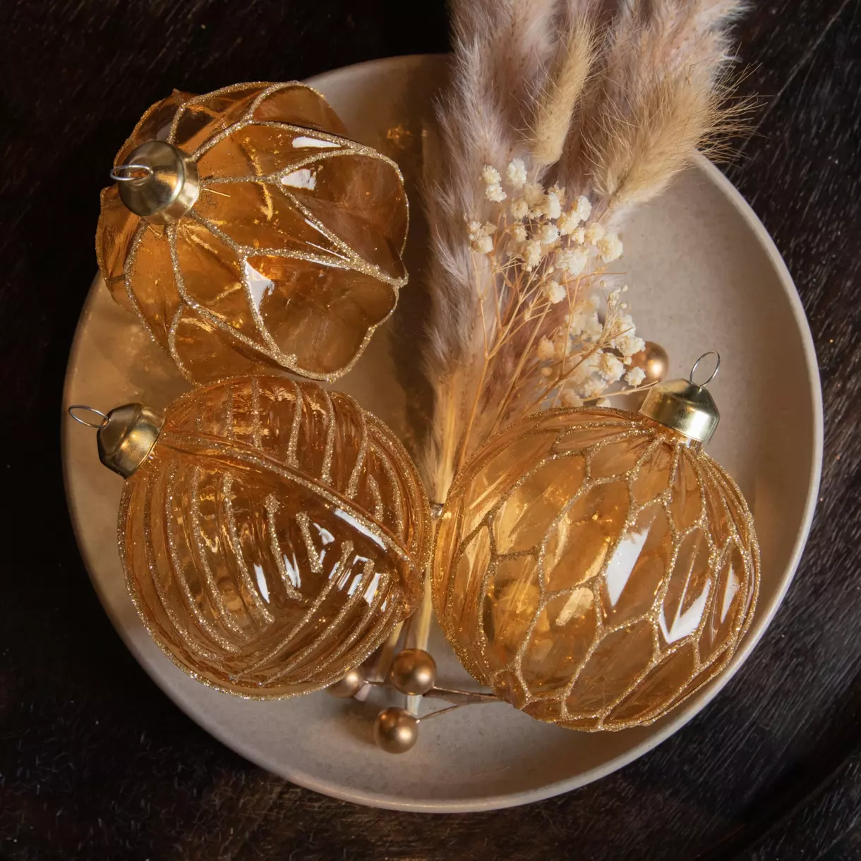 Set van 12 kerstballen (D80 mm) en verre Autentica Amberkleur 1