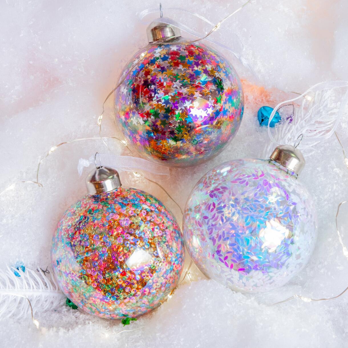 Lote de 12 bolas de Navidad (D80 mm) en vidrio Sequins Transparente 1