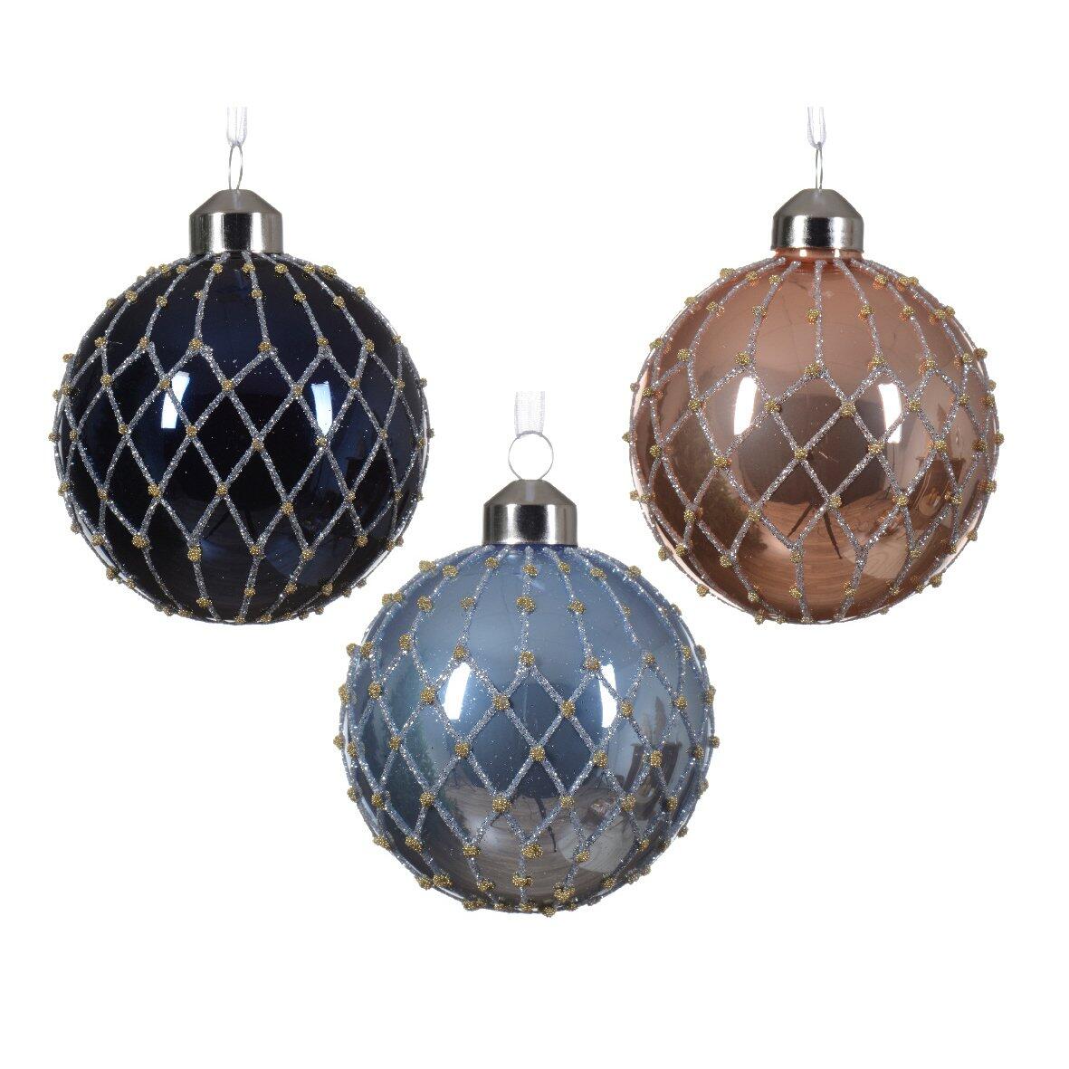 Confezione di 12 palline di Natale (D80 mm) in vetro Damier Blu 1