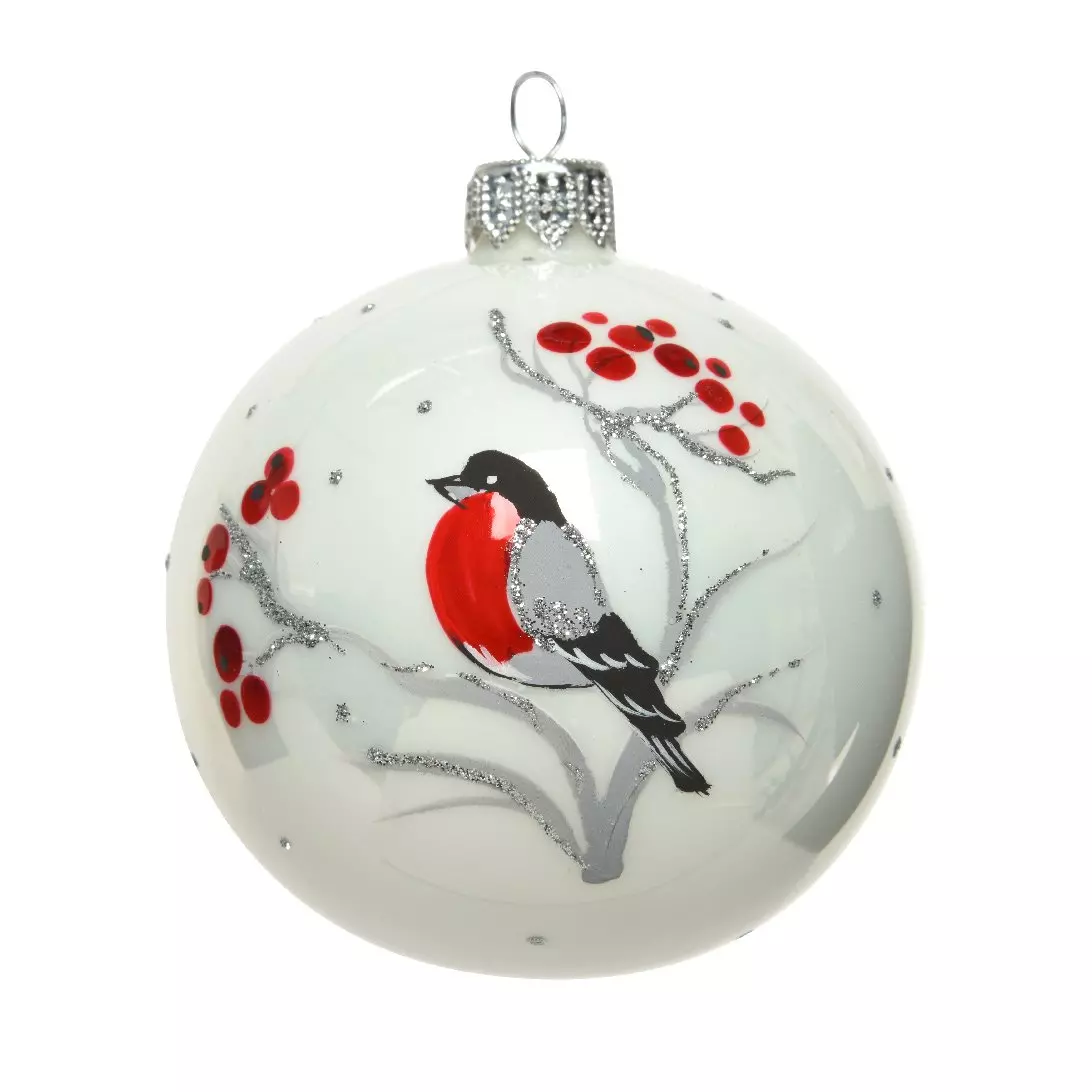 Lote de 6 bolas de Navidad en vidrio (D80 mm) Bola de boj Blanco  1