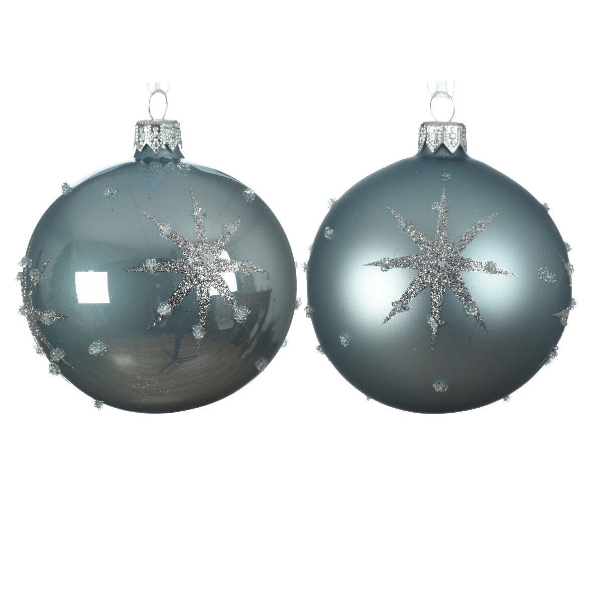 6er set Weihnachtskugeln aus Glas (D80 mm) Astre Sturmblau  1