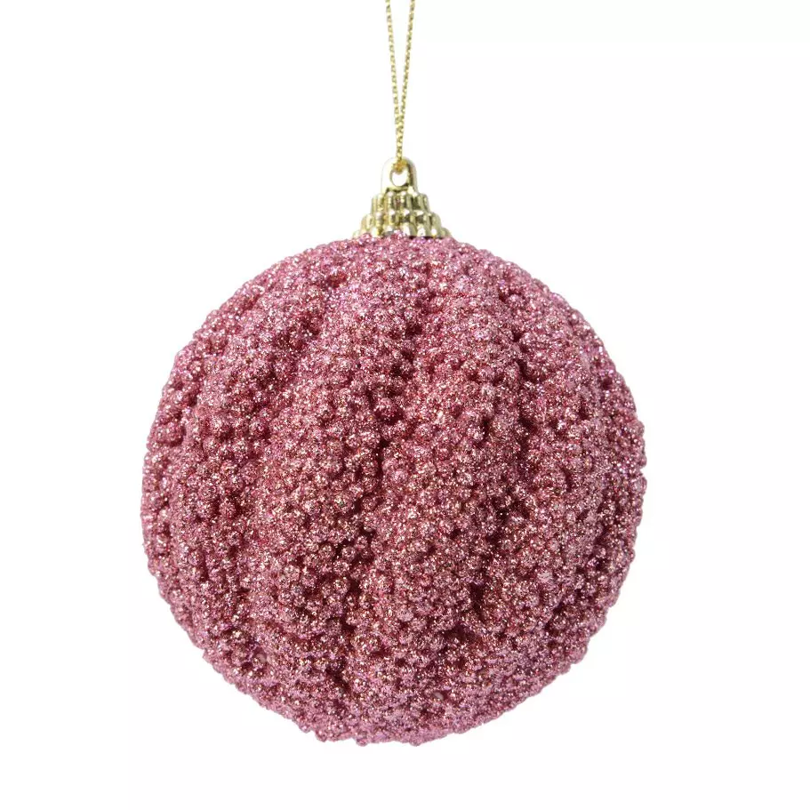 Lote de 12 bolas de Navidad (D80 mm) Etincelle Rosa antiguo 1
