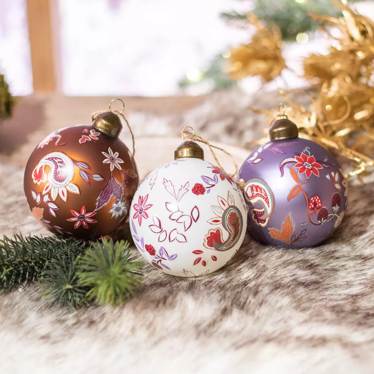 3er set Weihnachtskugeln aus Glas (D80 mm) Fily Zimtbraun  1
