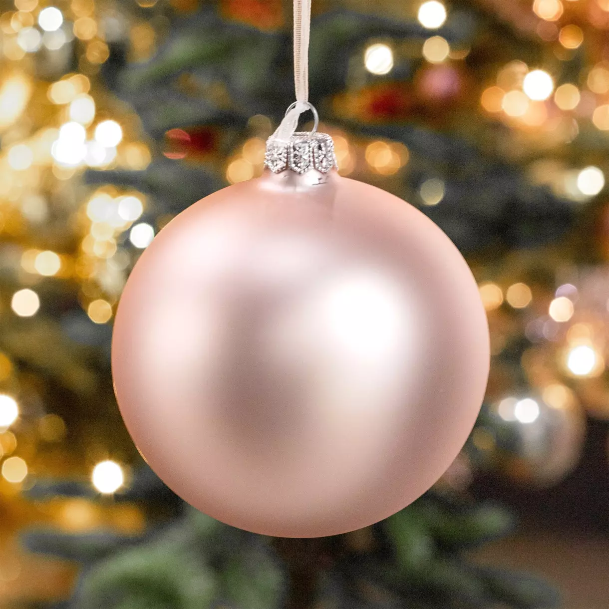 Lote de 4 bolas de Navidad en vidrio (D100 mm) Artico mate Rosa palo  1
