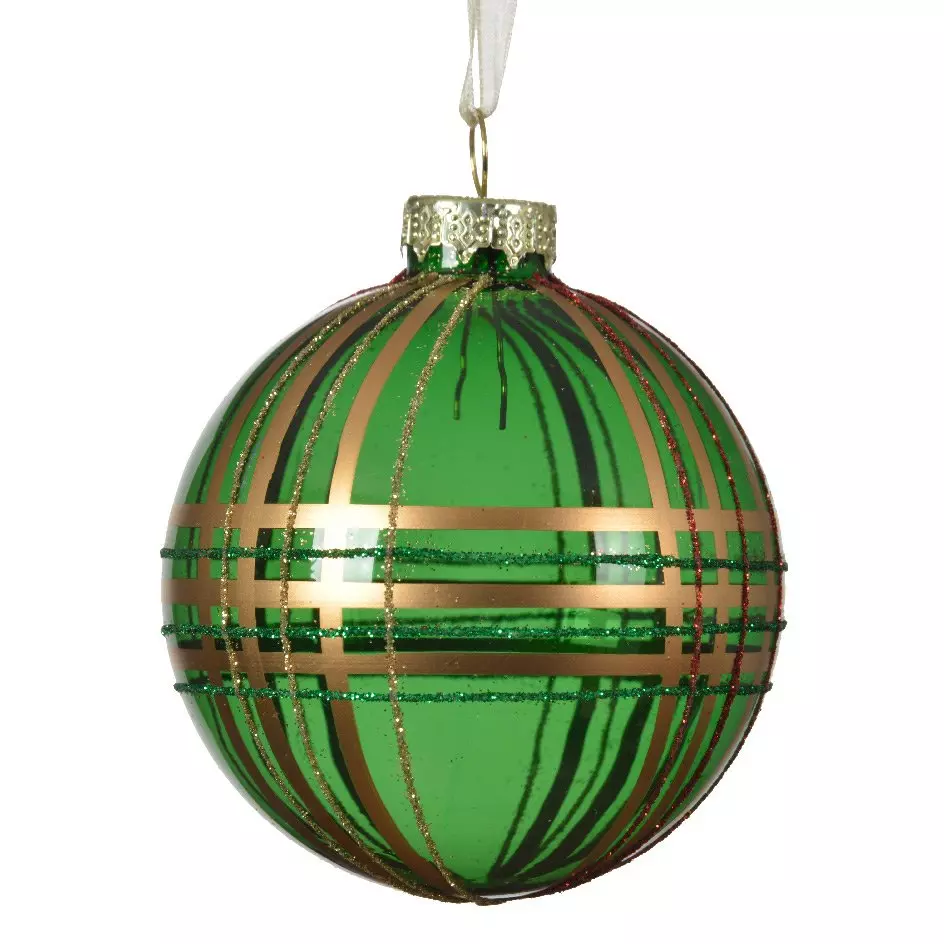 Lote de 3 bolas de Navidad en vidrio (D80 mm) Brillo gráfico Verde  1