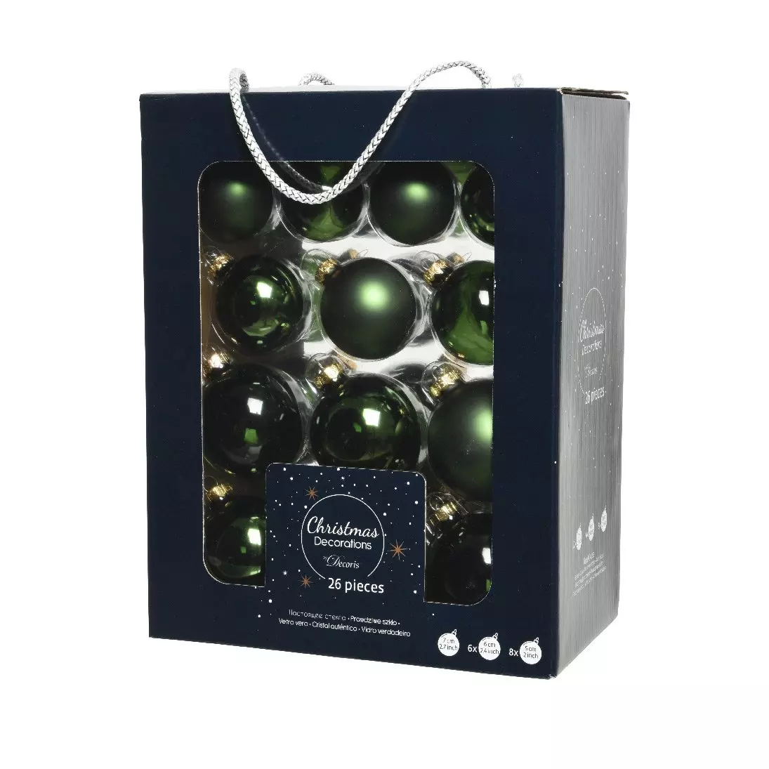 Lot de 26 boules de Noël (D70 mm) (D60 mm) (D50 mm) Cristal Vert sapin 1