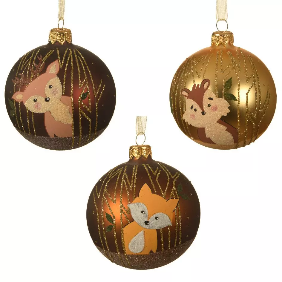 Set van 6 glazen kerstballen Foxy Kaneel 1