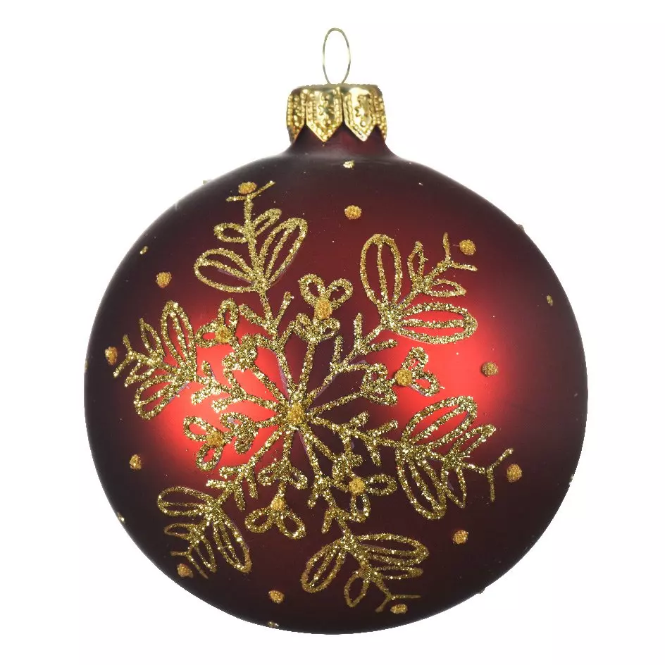 Lot de 6 boules de Noël en verre (D80 mm) Flocon de paillette Bordeaux  1