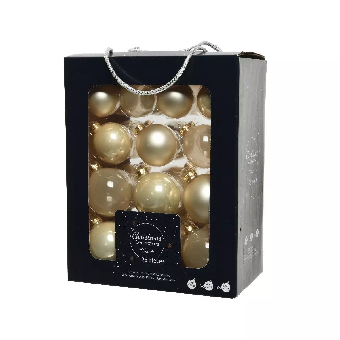 Lote de 26 bolas de Navidad (D70 mm) (D60 mm) (D50 mm) Cristal Perla 1