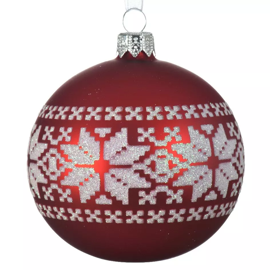 Lote de 6 bolas de Navidad en vidrio (D80 mm) Nordic Rojo  1