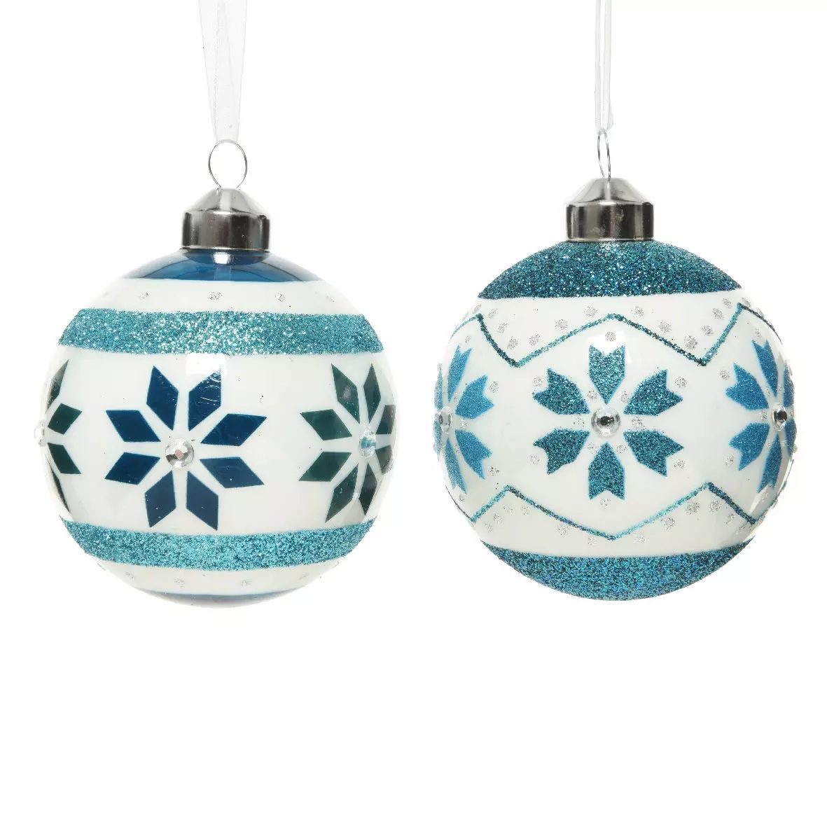 Lot de 3 boules de Noël en verre (D80 mm) Nevia Bleu  1