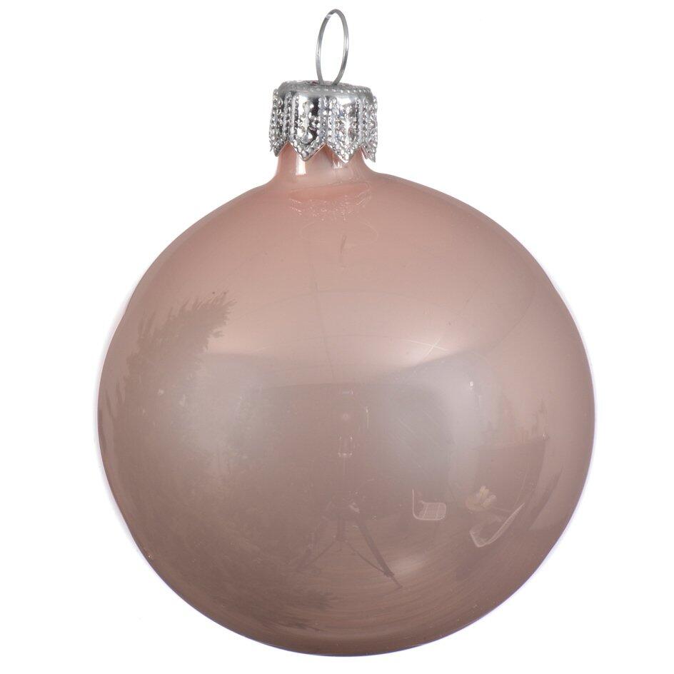 Lotto di 6 palline di Natale di vetro (D80 mm) Scintilla Rosa cipria 1