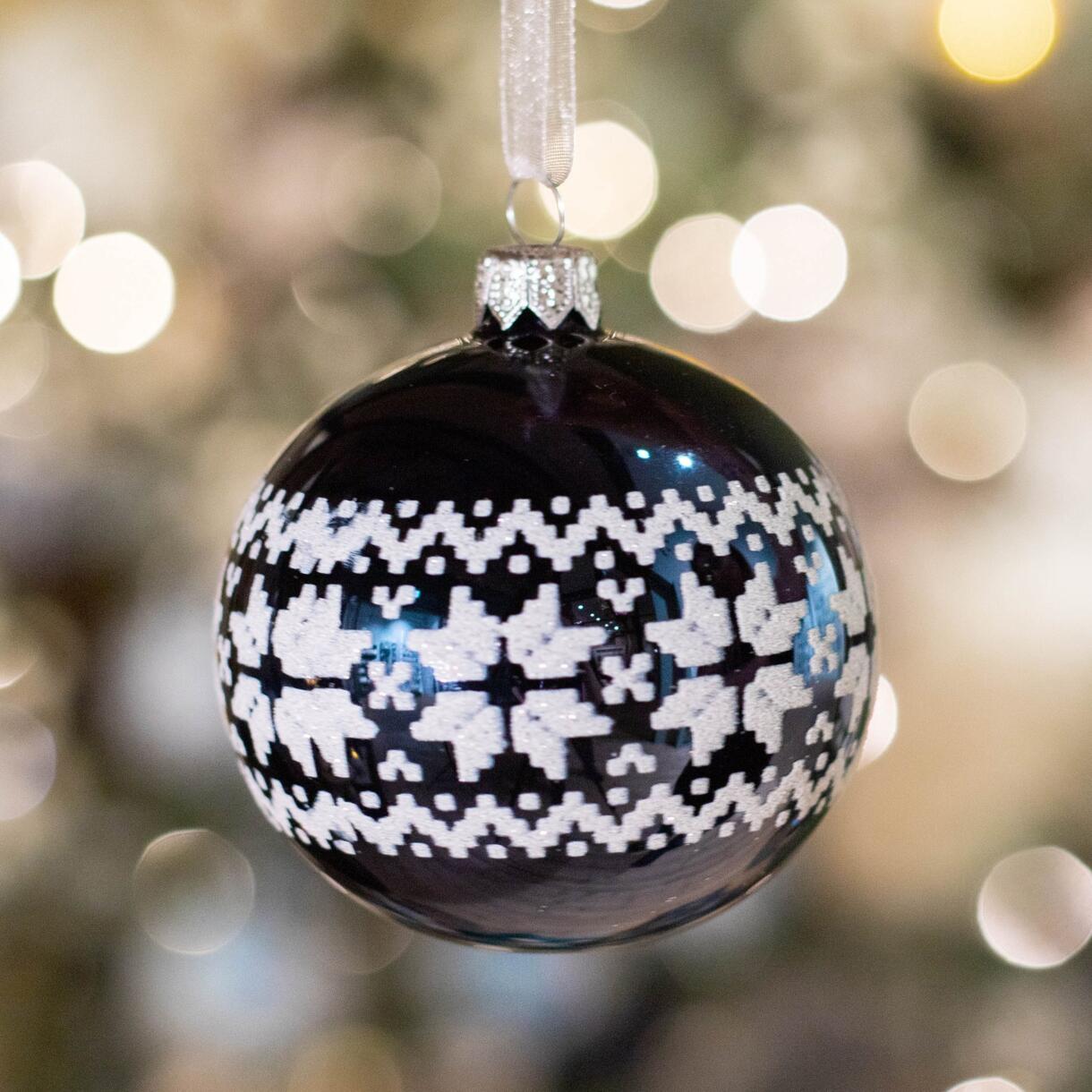 Lotto di 6 palline di Natale di vetro (D80 mm) Nordic Blu notte 1