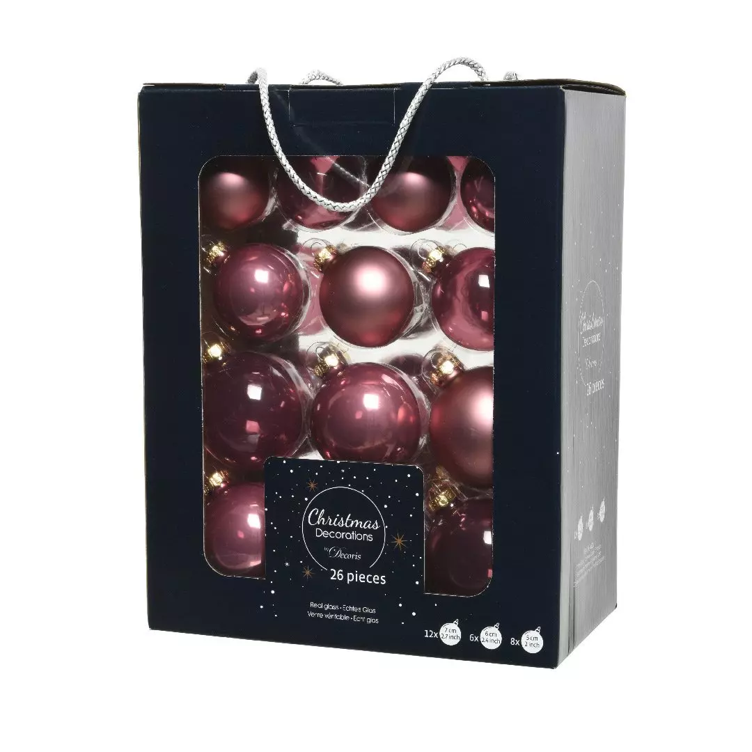 Lote de 26 bolas de Navidad (D70 mm) (D60 mm) (D50 mm) Cristal Rosa antiguo 1