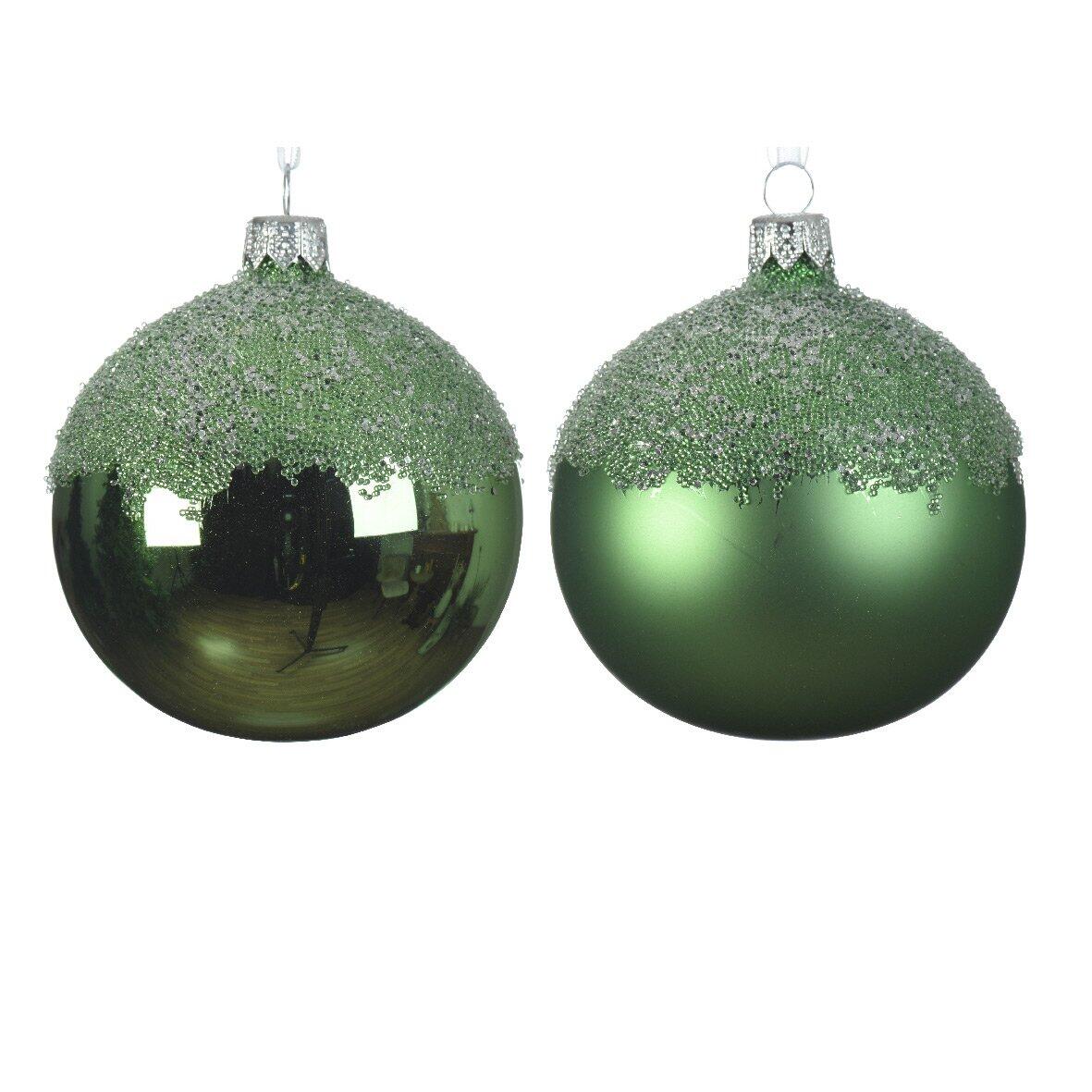 6er set Weihnachtskugeln aus Glas (D80 mm) Tevy Mistelgrün  1