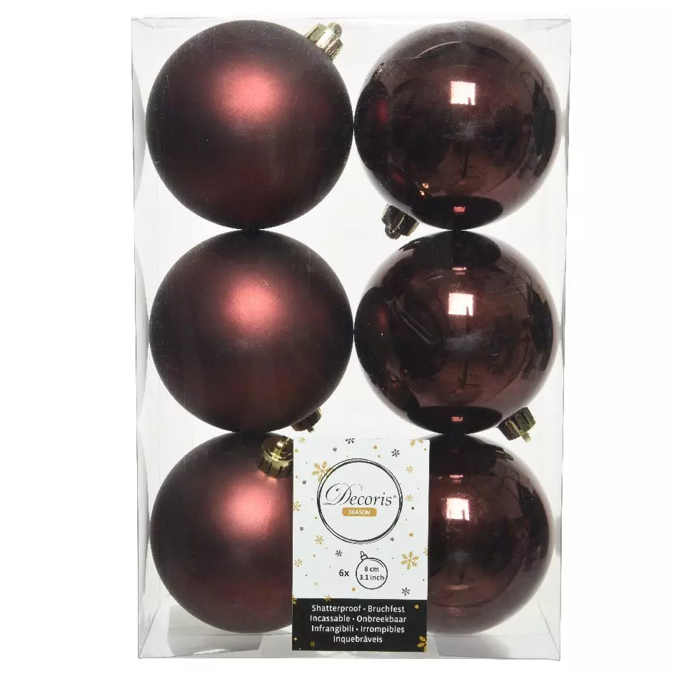 Lote de 6 bolas de Navidad (D80 mm) Alpine Caoba 1