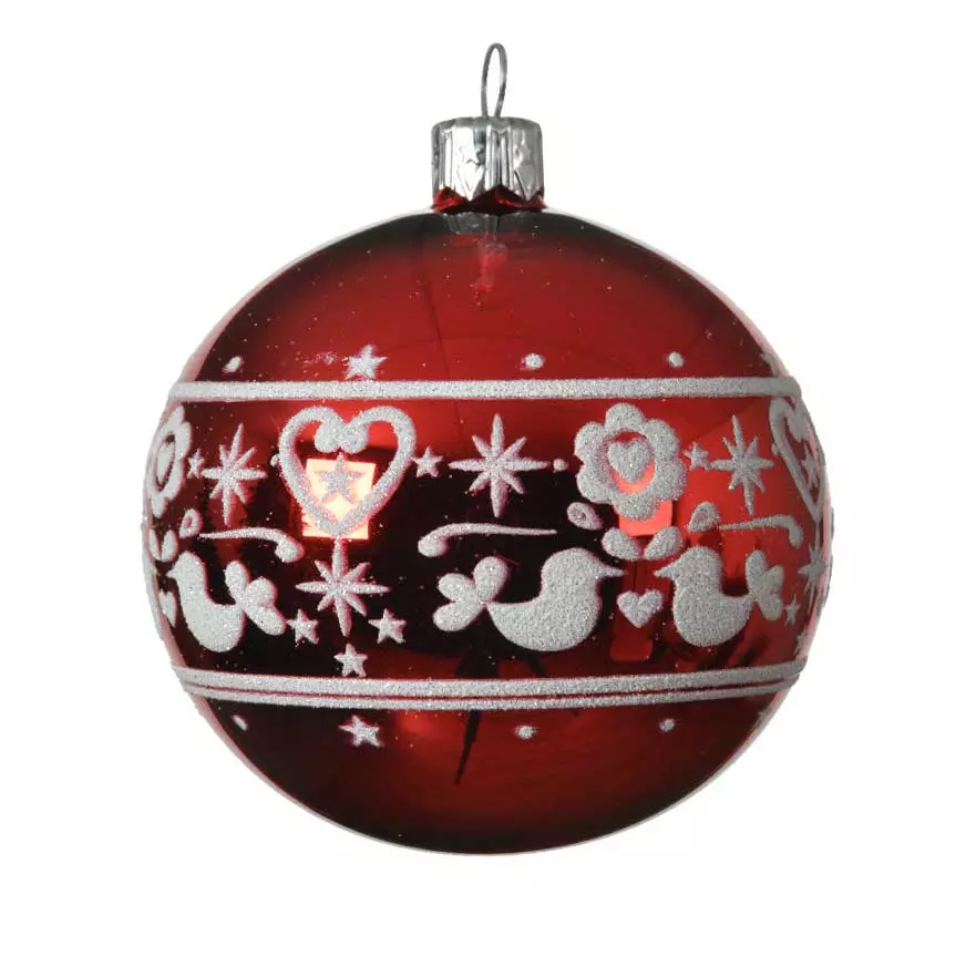 Lote de 6 bolas de Navidad en vidrio (D80 mm) Folclore Rojo  1