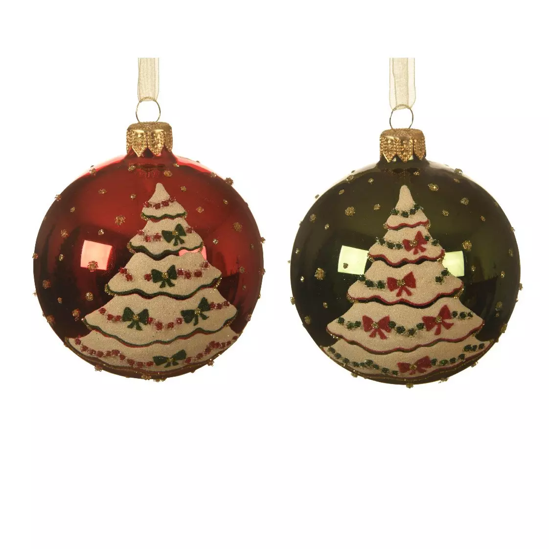 Lote de 6 bolas de Navidad en vidrio (D80 mm) Arbol de fiesta Rojo  1