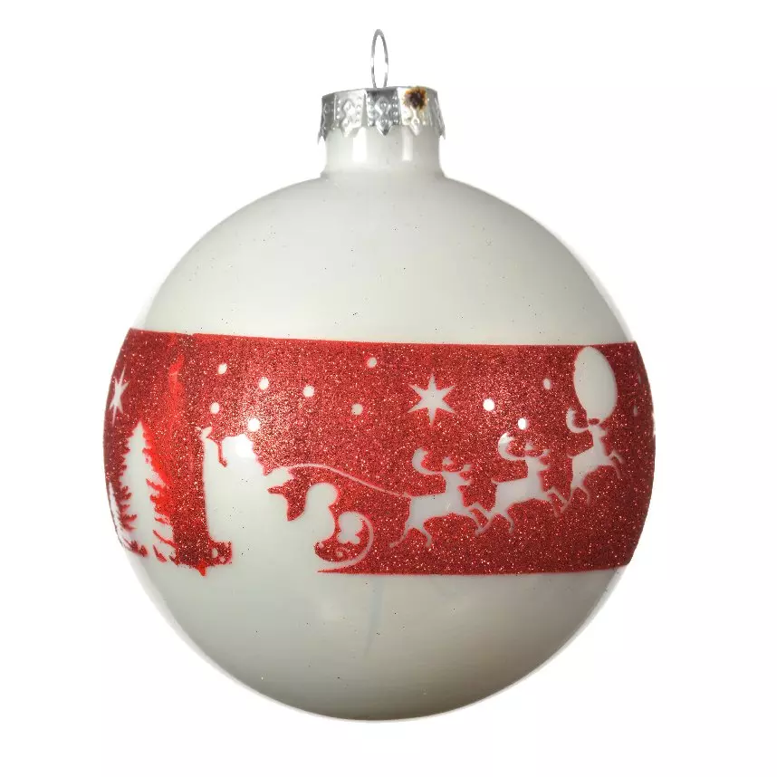 Lote de 3 bolas de Navidad en vidrio (D80 mm) Trineo Rojo  1