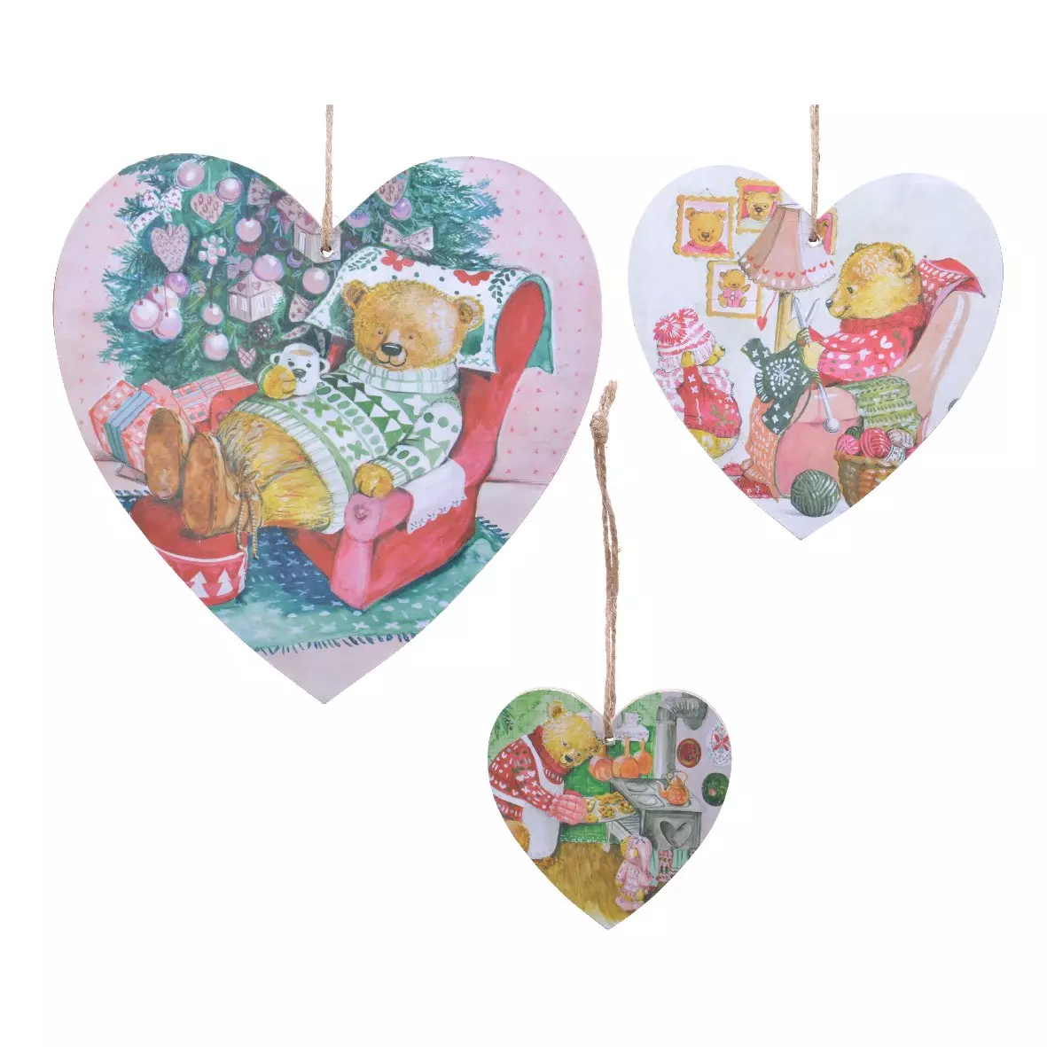 Lot de 3 coeurs de Noël à suspendre Petit ourson Multicolore 1