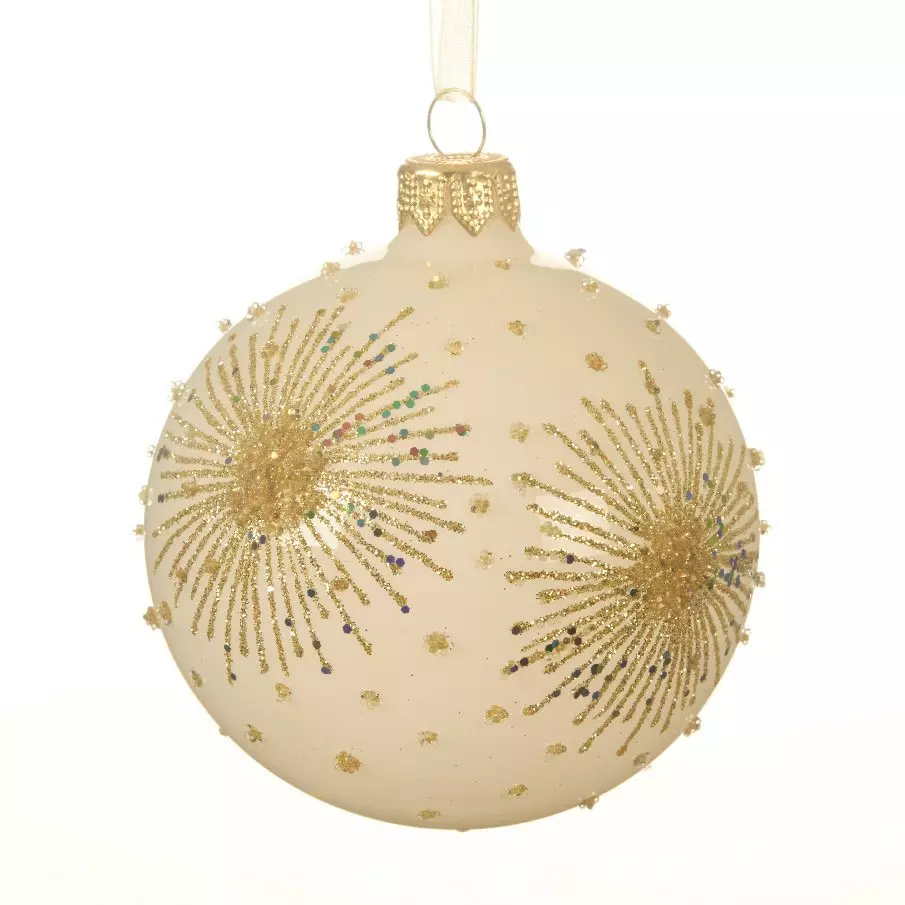 Lot de 6 boules de Noël en verre (D80 mm) Double étoile Blanc laine  1