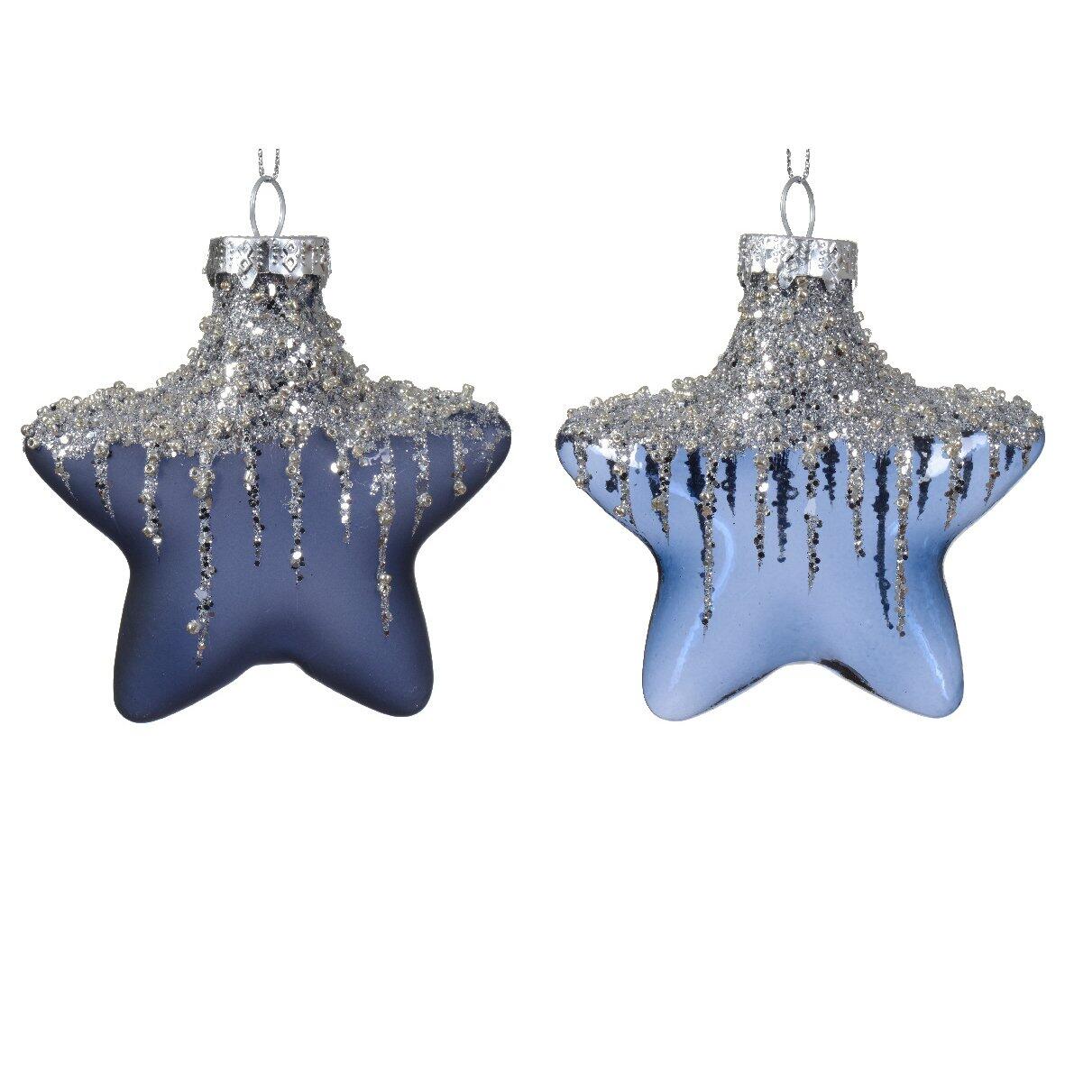 Confezione di 2 stelle di Natale in vetro Arctique Blu notte 1