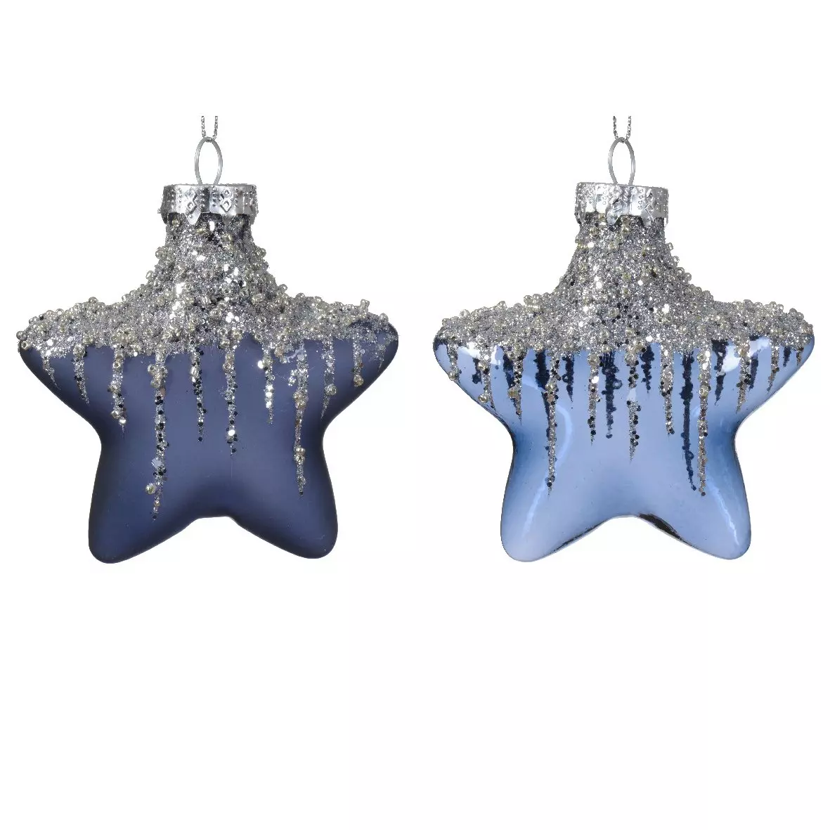 Lote de 2 estrellas de Navidad en vidrio Arctique Azul noche 1