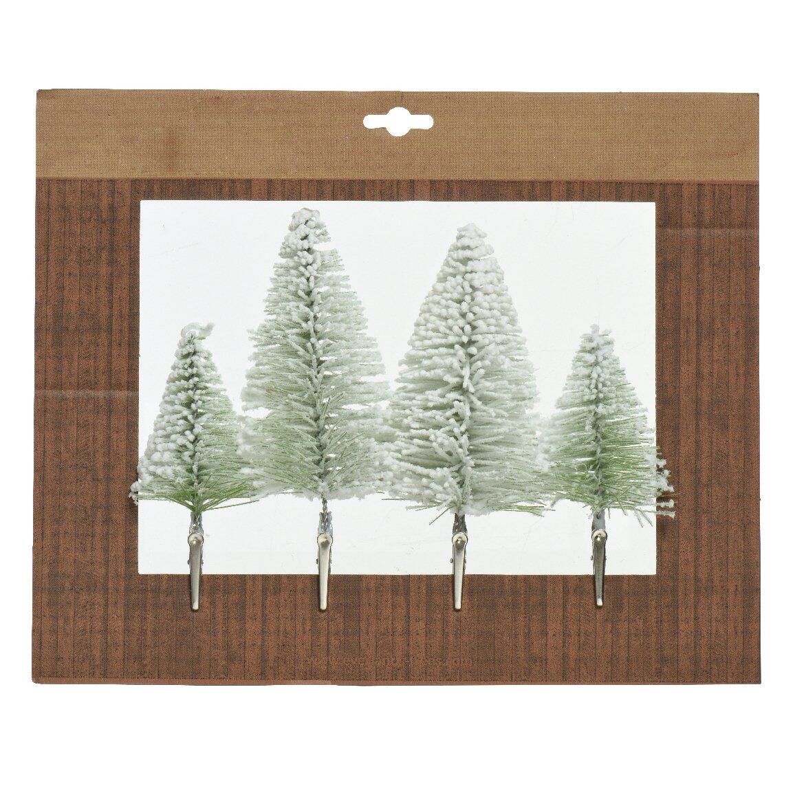 Set van 4 kerstbomen sur clip besneeuwd groen 1