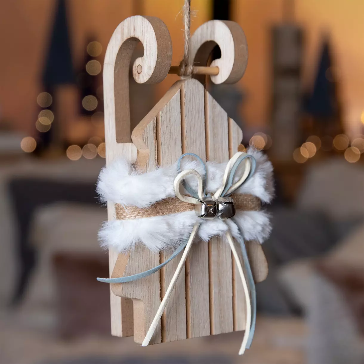 Houten slee Sapin om op te hangen naturelkleur 1