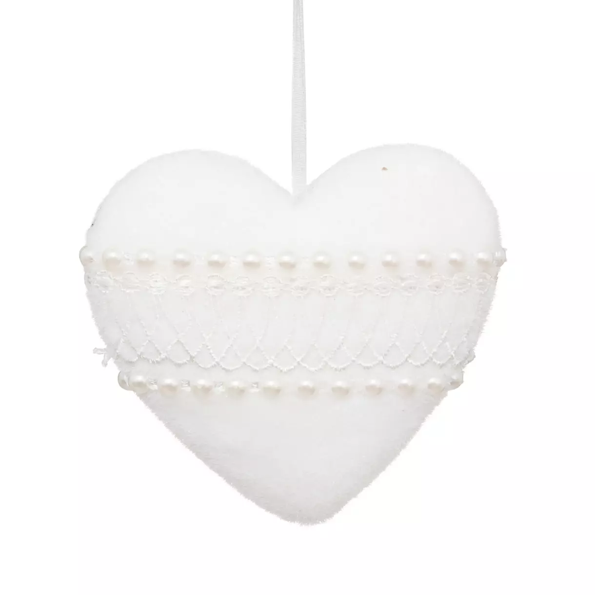 Corazón para colgar poliéster Perles Blanco 1