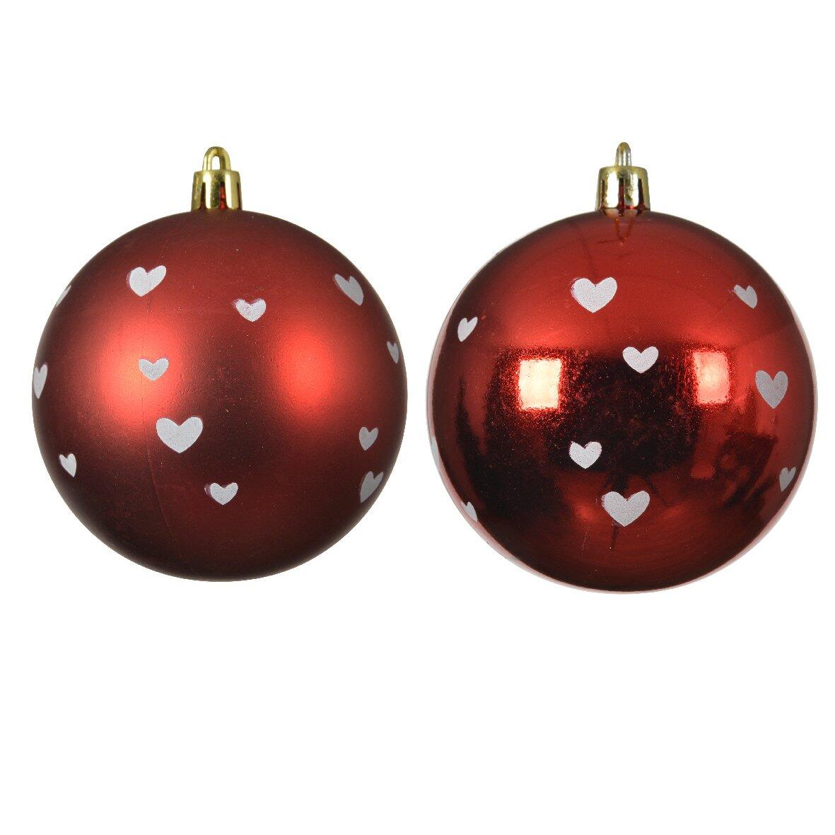 Lote de 12 bolas de Navidad (D80 mm) Pequeños corazones Rojo 1