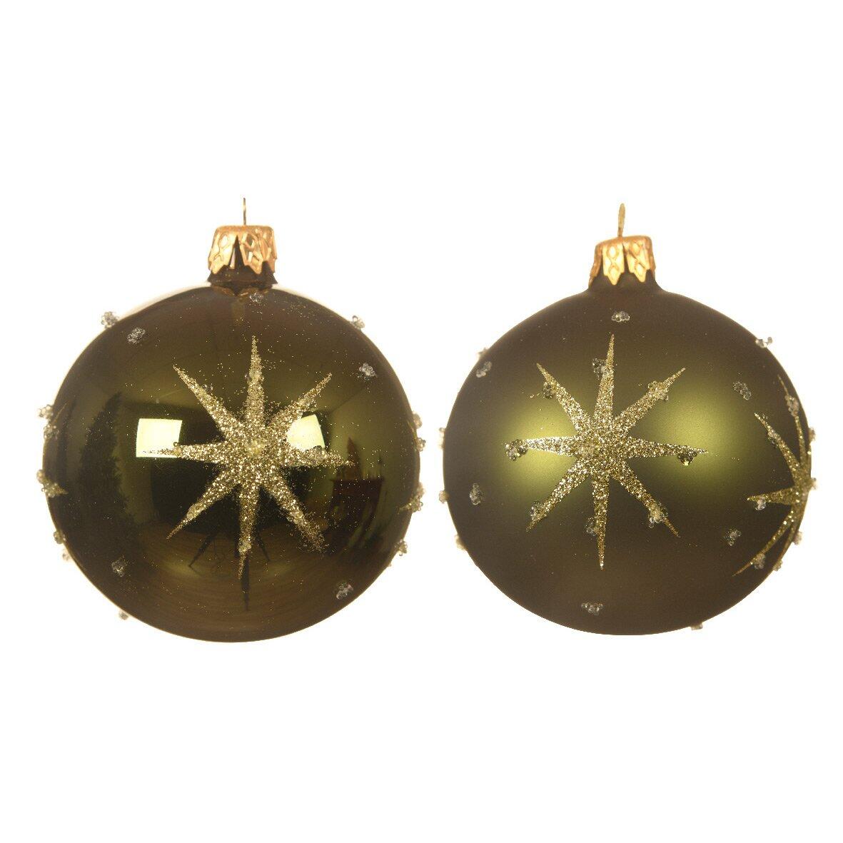 Lotto di 6 palline di Natale di vetro (D80 mm) Astre Verde abete 1