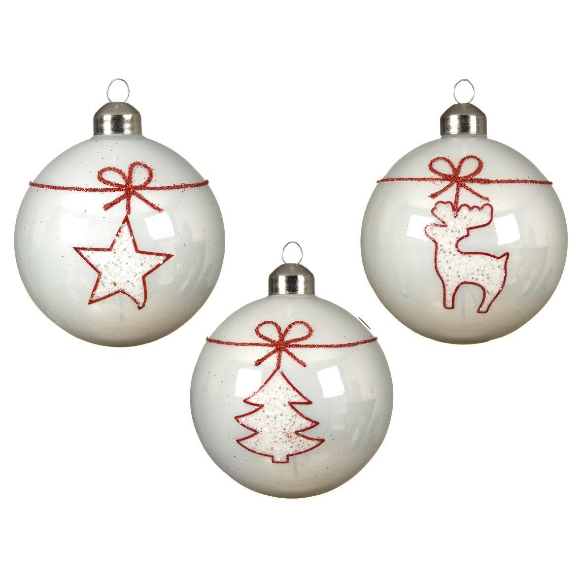 Lot de 3 boules de Noël en verre (D80 mm) Tradition Blanc  1