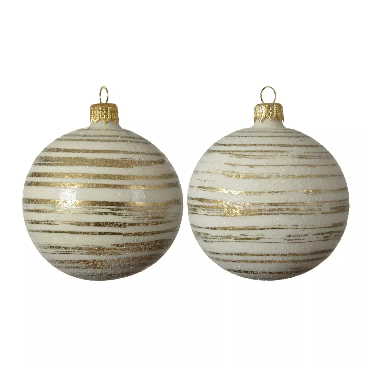 Set van 6 glazen kerstballen (D80 mm) Rayures wolwit  1