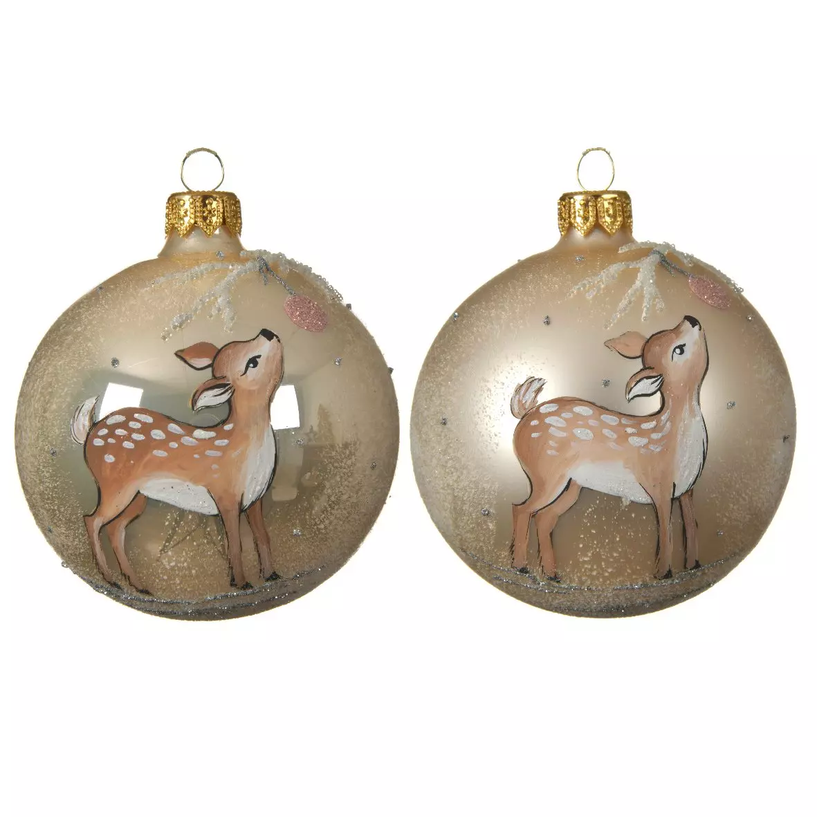 Lote de 6 bolas de Navidad en vidrio (D80 mm) Bambi Perla  1