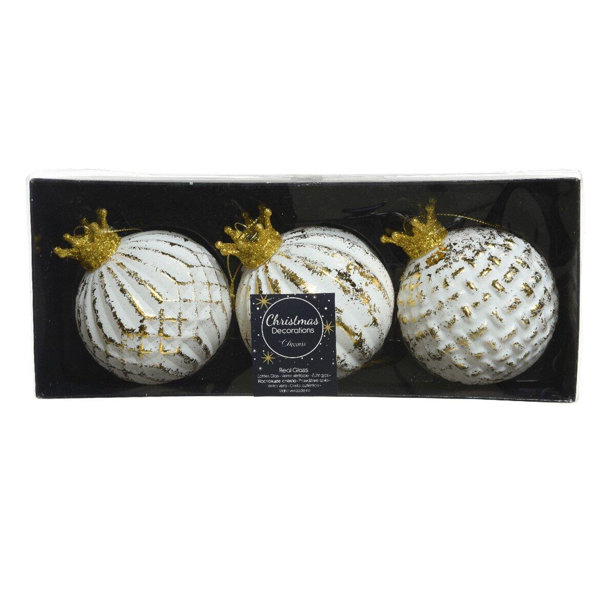 Lotto di 3 palline di Natale di vetro (D80 mm) Bliss Bianco 1