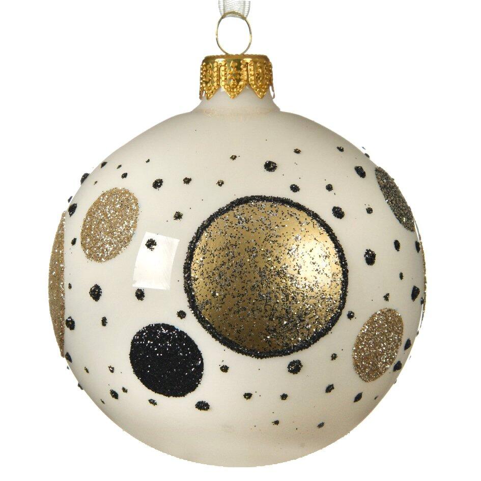 Lotto di 6 palline di Natale di vetro (D80 mm) Dots Bianco panna 1