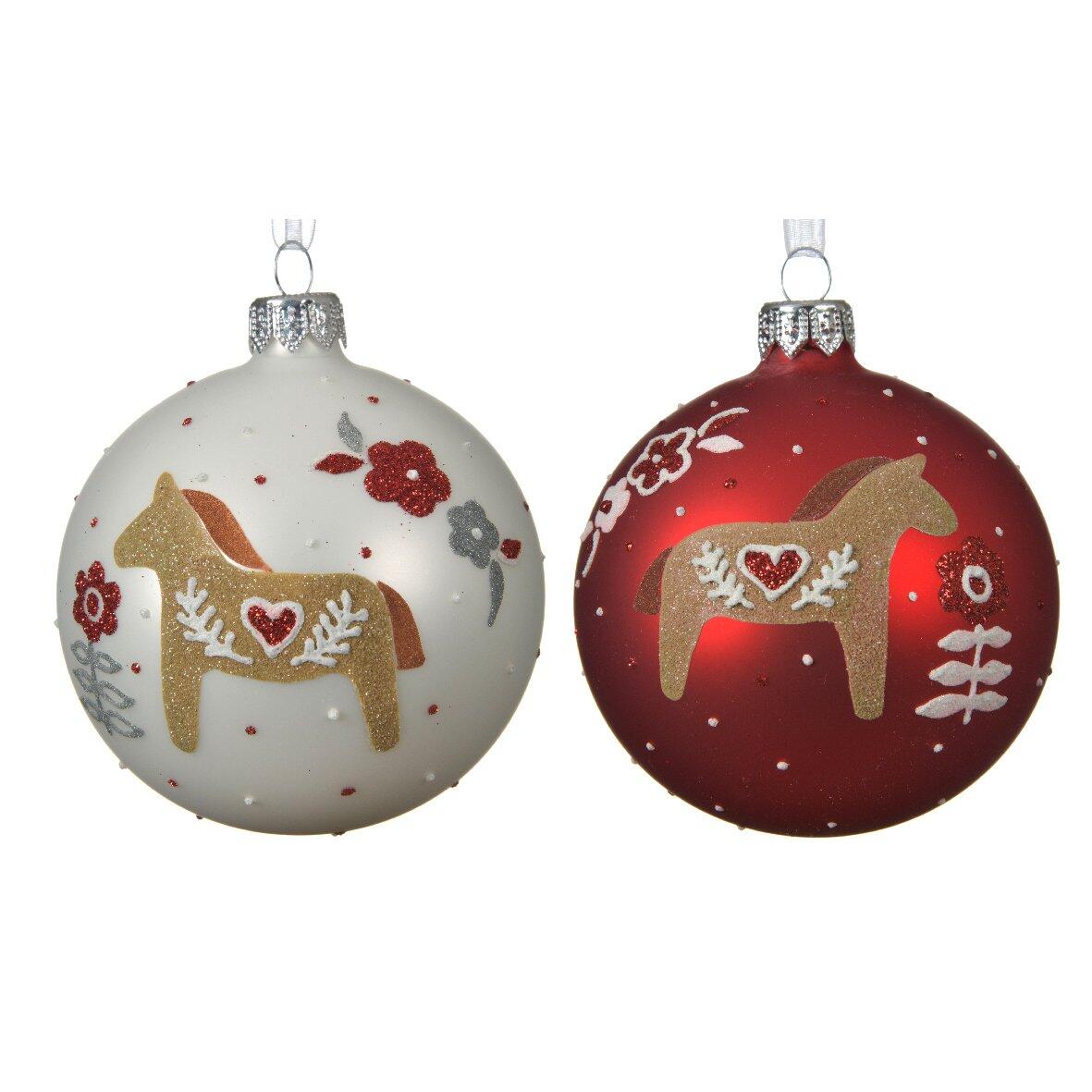 Lotto di 6 palline di Natale di vetro (D80 mm) Cavallo Rosso 1