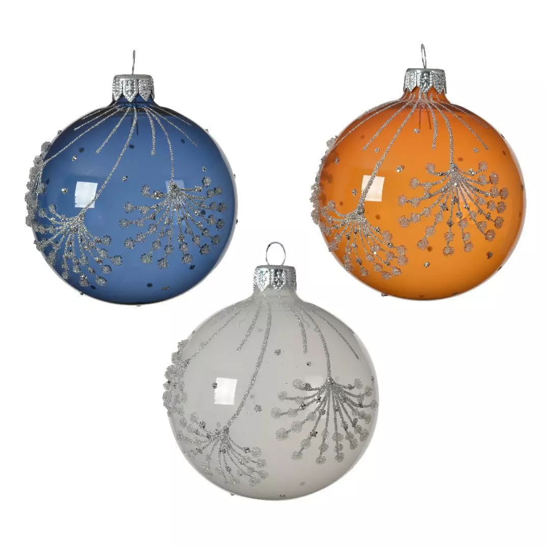 Lote de 6 bolas de Navidad en vidrio (D80 mm) Maona Blanco /ámbar Azul noche  1