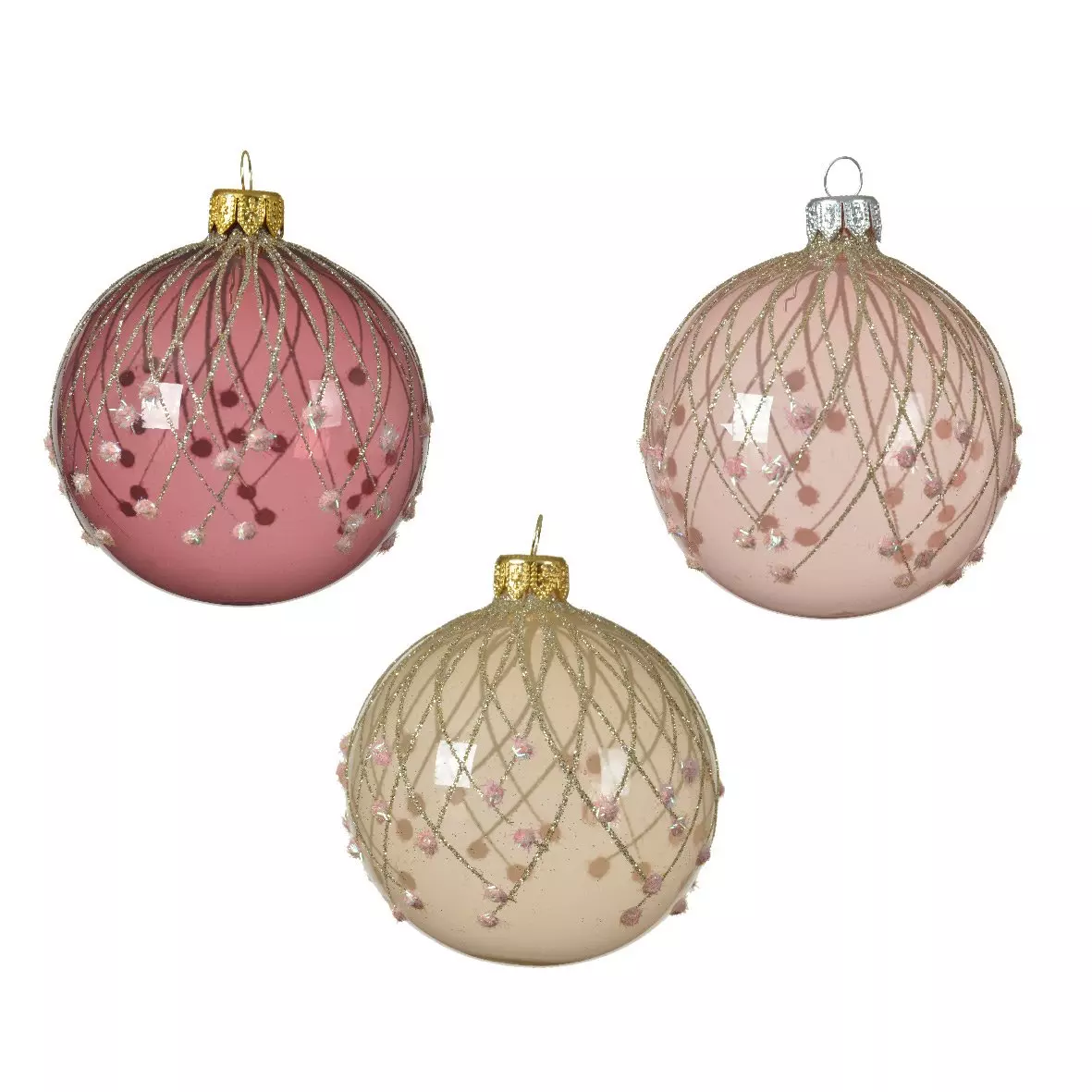 Lot de 6 boules de Noël en verre (D80 mm) Gemme Rose poudré  1