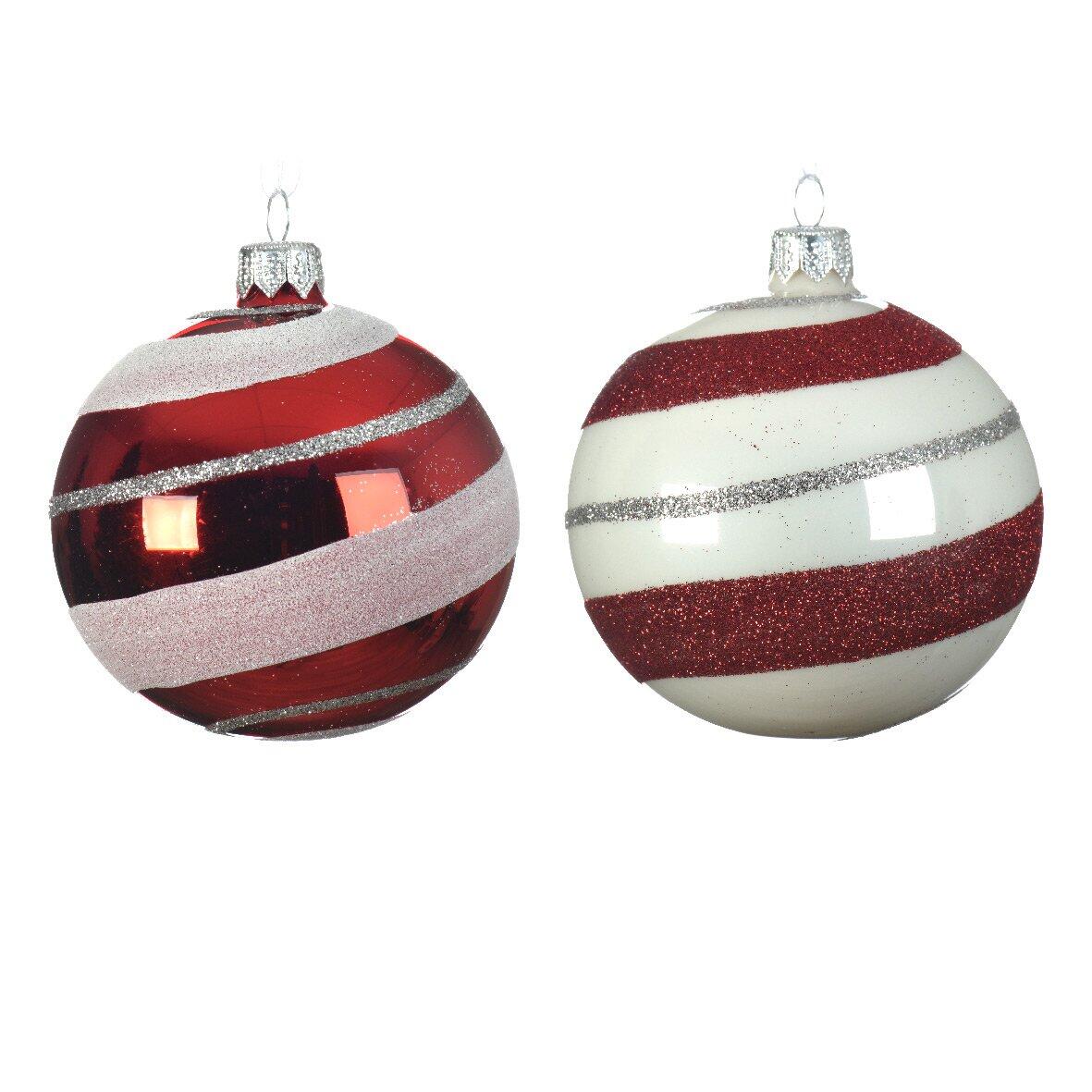 Lotto di 6 palline di Natale di vetro (D80 mm) Spirale d'antan Rosso 1