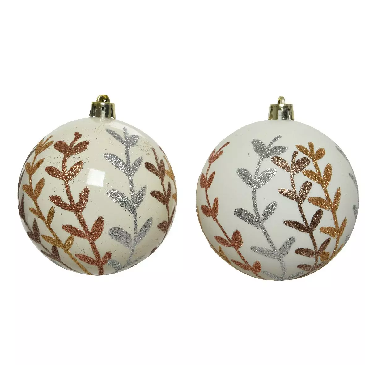 Lote de 12 bolas de Navidad (D80 mm) Hoja Blanco lana 1