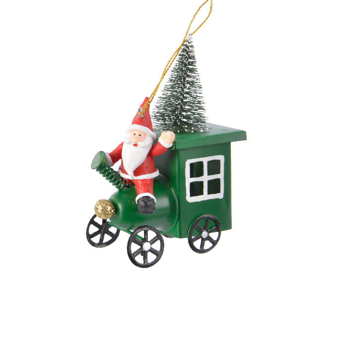 Kerstman in wagen om op te hangen Groen 1